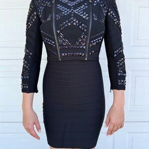 Herve Leger Black Bodycon Jacket 3/4 Sleeve